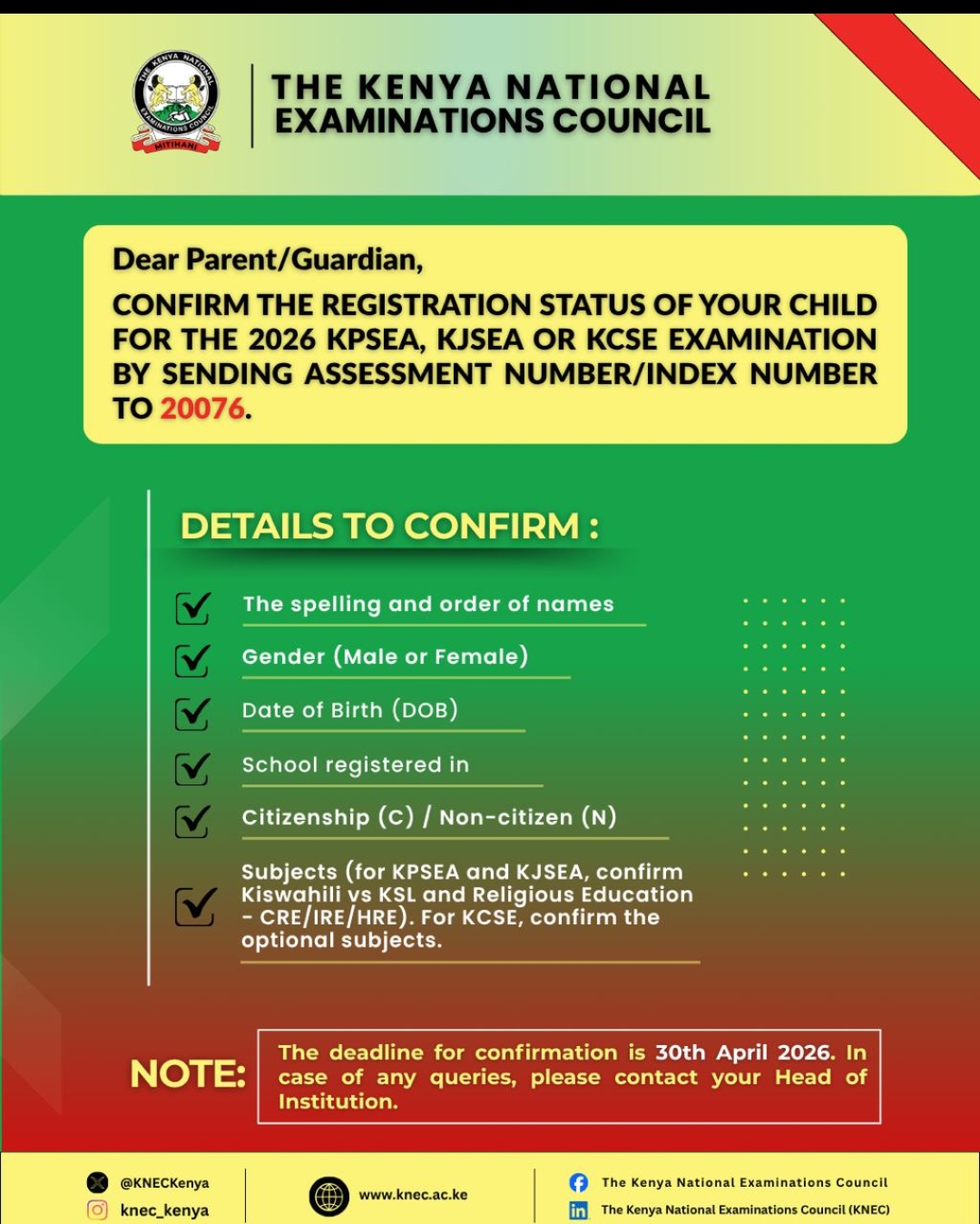 KNEC 2026 Candidate Registration Confirmation: Important Notice for Parents & Guardians